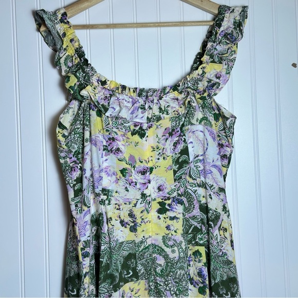 LOFT Patchwork Midi Dress Floral Sleeveless with Ruffle Detail sleeveless SZ 10 - Picture 6 of 10